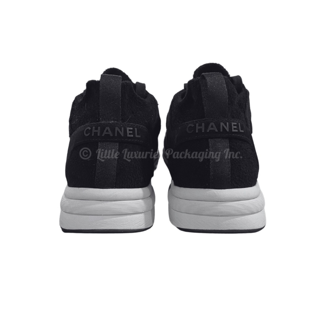 Authentic Chanel Women's Black/Black Knit Fabric Suede Calfskin CC Logo Sneakers - Picture 5 of 14